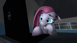 Size: 1920x1080 | Tagged: safe, artist:star-lightstarbright, character:pinkamena diane pie, character:pinkie pie, 3d, computer, laptop computer, left out, sad, source filmmaker