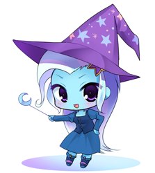 Size: 700x784 | Tagged: safe, artist:weiliy, character:trixie, my little pony:equestria girls, chibi, clothing, cute, diatrixes, female, hat, solo, wand, weiliy is trying to murder us, witch hat