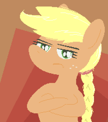 Size: 600x675 | Tagged: safe, artist:liracrown, character:applejack, angry, braid, crossed arms, hatless, looking at you, missing accessory, simple background