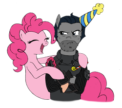 Size: 1746x1545 | Tagged: safe, artist:edcom02, artist:jmkplover, character:pinkie pie, species:earth pony, species:pony, crossover, frank castle, glasses, marvel, party horn, ponified, punisher, simple background, transparent background