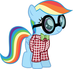 Size: 6000x5692 | Tagged: safe, artist:magister39, character:rainbow dash, absurd resolution, adorkable, cute, dashabetes, dork, egghead, filly, glasses, nerd, rainbow dash always dresses in style, rainbow dork, simple background, transparent background, vector, younger