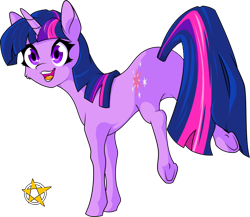 Size: 958x833 | Tagged: safe, artist:amberpendant, edit, character:twilight sparkle, species:pony, species:unicorn, bucking, cheek fluff, featureless crotch, female, mare, open mouth, plot, simple background, smiling, solo, transparent background, underhoof, wingless edit