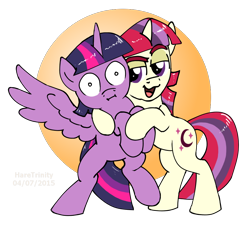 Size: 922x828 | Tagged: safe, artist:haretrinity, character:moondancer, character:twilight sparkle, character:twilight sparkle (alicorn), species:alicorn, species:pony, ship:twidancer, episode:amending fences, g4, my little pony: friendship is magic, :i, female, lesbian, mare, shipping, simple background, transparent background