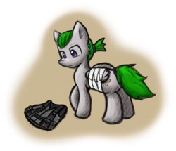 Size: 500x429 | Tagged: safe, artist:zutcha, oc, oc only, oc:wanderlust, species:pegasus, species:pony, fanfic:founders of alexandria, fanfic:the last pony on earth, bandage, cutie mark, hooves, illustration, male, ponies after people, ponytail, solo, stallion, wings