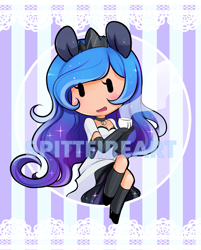 Size: 843x1050 | Tagged: safe, artist:spittfireart, character:princess luna, species:human, chibi, cute, eared humanization, female, humanized, obtrusive watermark, solo, teacup, watermark