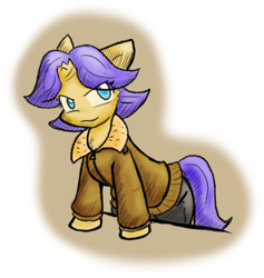 Size: 1110x1170 | Tagged: safe, artist:zutcha, oc, oc only, oc:whiplash (moriah), species:pony, species:unicorn, fanfic:founders of alexandria, bomber jacket, broken horn, clothing, fanfic, fanfic art, female, hooves, horn, illustration, mare, ponies after people, solo