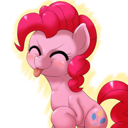 Size: 1000x1000 | Tagged: safe, artist:ushiro no kukan, character:pinkie pie, species:earth pony, species:pony, >:p, blep, blushing, cute, diapinkes, eyes closed, female, silly, solo, tongue out