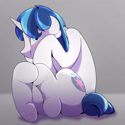 Size: 4284x4264 | Tagged: safe, artist:sidekick, character:shining armor, absurd resolution, curled up, cute, hooves, male, shy, sitting, solo, underhoof