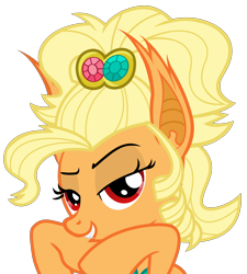 Size: 5400x6000 | Tagged: safe, artist:magister39, character:applejack, species:bat pony, species:pony, episode:simple ways, g4, my little pony: friendship is magic, absurd resolution, applebat, applejewel, bat ponified, bedroom eyes, crossing the memes, fangs, female, grin, looking at you, race swap, simple background, smiling, solo, transparent background, vector