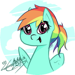 Size: 370x370 | Tagged: safe, artist:liracrown, character:rainbow dash, female, open mouth, signature, solo