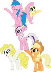 Size: 759x1053 | Tagged: safe, artist:blah23z, edit, character:applejack (g1), character:firefly, character:posey, character:surprise, episode:games ponies play, g1, g4, my little pony: friendship is magic, g1 to g4, generation leap, recolor, simple background