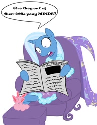 Size: 638x825 | Tagged: safe, artist:bunnimation, character:trixie, species:pony, species:unicorn, episode:ponyville confidential, g4, my little pony: friendship is magic, bunny slippers, clothing, female, foal free press, gabby gums, mare, slippers, solo