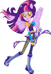 Size: 10141x14856 | Tagged: safe, artist:sugar-loop, character:twilight sparkle, character:twilight sparkle (scitwi), species:eqg human, equestria girls:friendship games, g4, my little pony: equestria girls, my little pony:equestria girls, absurd resolution, archery, arrow, bow (weapon), bow and arrow, box art, female, looking at you, ponied up, pony ears, scitwilicorn, simple background, solo, sporty style, transparent background, vector, wings
