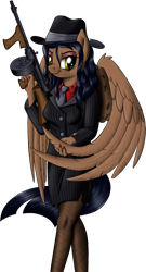 Size: 900x1669 | Tagged: safe, artist:sirzi, oc, oc only, oc:arny nilson, species:anthro, species:pegasus, species:pony, clothing, fishnets, gangster, gun, pantyhose, simple background, skirt, solo, tube skirt