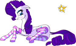 Size: 2790x1687 | Tagged: safe, artist:amberpendant, character:rarity, clothing, female, simple background, socks, solo, striped socks, transparent background