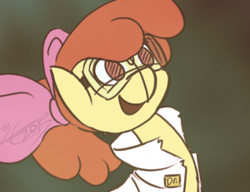 Size: 466x358 | Tagged: safe, artist:liracrown, character:apple bloom, clothing, female, goggles, lab coat, scientist, solo