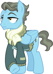 Size: 2177x3000 | Tagged: safe, artist:chainchomp2, character:wind rider, species:pegasus, species:pony, episode:rarity investigates, g4, my little pony: friendship is magic, .svg available, clothing, high res, jacket, male, scarf, simple background, solo, stallion, transparent background, underhoof, unimpressed, vector