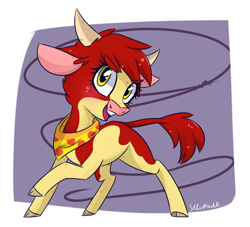 Size: 2200x2000 | Tagged: safe, artist:silbersternenlicht, community related, character:arizona cow, species:cow, them's fightin' herds, arizonadorable, bandana, cloven hooves, female, lasso, open mouth, rope, signature