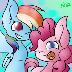 Size: 900x900 | Tagged: safe, artist:ashee, character:pinkie pie, character:rainbow dash, selfie