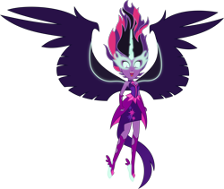 Size: 6000x5054 | Tagged: safe, artist:magister39, character:midnight sparkle, character:twilight sparkle, character:twilight sparkle (scitwi), species:eqg human, equestria girls:friendship games, g4, my little pony: equestria girls, my little pony:equestria girls, absurd resolution, bare shoulders, clothing, dress, female, fist, horn, inkscape, midnight sparkle, necklace, open mouth, simple background, sleeveless, solo, strapless, transparent background, vector, wings