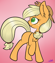 Size: 687x783 | Tagged: safe, artist:ashee, character:applejack, female, looking back, missing cutie mark, raised hoof, solo