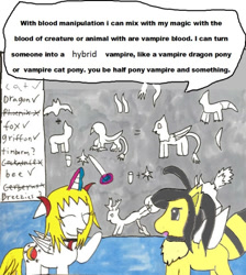 Size: 500x559 | Tagged: safe, artist:ask-luciavampire, oc, oc only, oc:honeycomb, species:alicorn, species:bat pony, species:pony, alicorn oc, bee pony, checklist, dialogue, necklace, original species, speech bubble, tumblr:ask-luciavampire