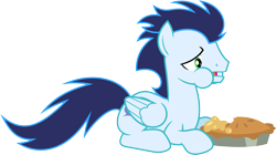 Size: 8900x5000 | Tagged: safe, alternate version, artist:chainchomp2, character:soarin', species:pegasus, species:pony, episode:rarity investigates, g4, my little pony: friendship is magic, .svg available, absurd resolution, eating, food, male, pie, prone, puffy cheeks, simple background, solo, stallion, that pony sure does love pies, transparent background, vector