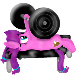 Size: 512x512 | Tagged: safe, artist:dragonpone, derpibooru original, character:lily longsocks, bench press, female, filly, simple background, solo, weight lifting, weights