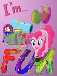 Size: 3000x4000 | Tagged: safe, artist:stinkehund, part of a set, character:pinkie pie, balloon, female, fluffy, paint, paintbrush, party cannon, solo