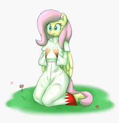 Size: 4958x5120 | Tagged: safe, artist:wolfy-pony, character:fluttershy, species:anthro, species:unguligrade anthro, absurd resolution, clothing, female, kneeling, mage, magic, simple background, solo, white background, white mage