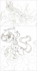 Size: 1403x2702 | Tagged: safe, artist:rossmaniteanzu, character:king sombra, character:queen chrysalis, monochrome