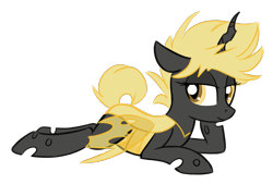 Size: 1675x1134 | Tagged: safe, artist:kellythedrawinguni, oc, oc only, species:changeling, female, prone, simple background, solo, transparent background, vector, yellow changeling