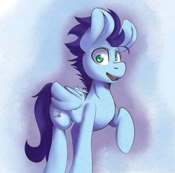 Size: 3493x3457 | Tagged: safe, artist:sourspot, character:soarin', species:pony, big ears, cute, looking at you, male, raised hoof, smiling, soarinbetes, solo