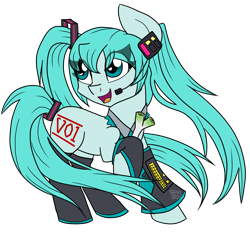 Size: 3463x3217 | Tagged: safe, artist:partylikeanartist, clothing, collar, costume, hatsune miku, headset, leek, microphone, ponytail, ponytails, simple background, solo, stockings, transparent background, vocaloid
