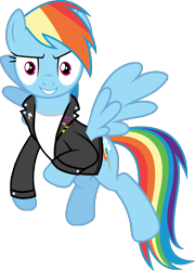 Size: 3595x4999 | Tagged: safe, artist:blackgryph0n, artist:dashiesparkle edit, artist:dasprid, artist:sebisscout1997, edit, character:rainbow dash, 1950s, 50's fashion, 50s, clothing, female, greaser, jacket, leather jacket, rainbow dash always dresses in style, simple background, solo, transparent background, vector