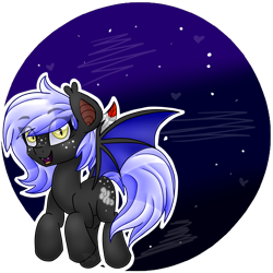Size: 4512x4512 | Tagged: safe, artist:partylikeanartist, oc, oc only, oc:cloudy night, species:bat pony, species:pony, absurd resolution, bat pony oc, fangs, feather, freckles, night, simple background, sky, solo, transparent background