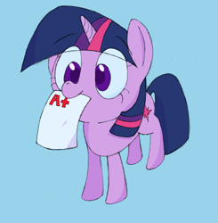 Size: 1699x1732 | Tagged: safe, artist:january3rd, character:twilight sparkle, species:pony, species:unicorn, cute, female, mouth hold, report card, solo, twiabetes