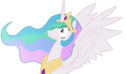 Size: 1166x684 | Tagged: safe, artist:enma-darei, character:princess celestia, species:alicorn, species:pony, g4, female, frown, mare, reaction image, simple background, solo, spread wings, surprised, transparent background, wide eyes, wings