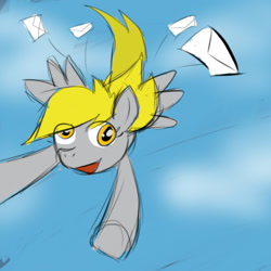 Size: 500x500 | Tagged: safe, artist:enma-darei, character:derpy hooves, species:pegasus, species:pony, g4, female, flying, letter, mail, mare, paint tool sai, solo