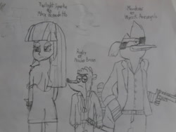 Size: 1024x768 | Tagged: safe, artist:brandonale, character:twilight sparkle, alex benedetto, clothing, cosplay, costume, gangsta, mordecai, mordecai and rigby, nicolas brown, regular show, rigby, traditional art, worick arcangelo