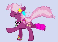 Size: 777x566 | Tagged: safe, artist:enma-darei, character:cheerilee, species:earth pony, species:pony, g4, 80s, 80s cheerilee, blue background, braces, female, mare, simple background, solo