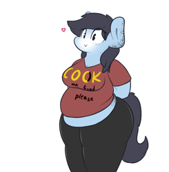 Size: 1115x1139 | Tagged: safe, artist:nom-sympony, oc, oc only, oc:pepper dust, species:anthro, :>, breasts, chubby, fat, female, heart, midriff, smiling, solo