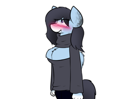 Size: 1280x1024 | Tagged: safe, artist:nom-sympony, oc, oc only, oc:pepper dust, species:anthro, blushing, clothing, open-chest sweater, solo, sweater