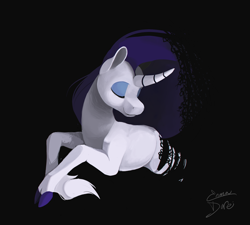 Size: 900x809 | Tagged: safe, artist:enma-darei, character:rarity, species:classical unicorn, black background, cloven hooves, female, leonine tail, simple background, solo, unshorn fetlocks