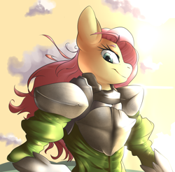 Size: 1600x1572 | Tagged: safe, artist:sourspot, character:fluttershy, species:anthro, g4, armor, badass, convincing armor, fantasy class, female, flutterbadass, knight, mare, solo, warrior, wingless, wingless anthro