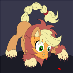 Size: 3602x3602 | Tagged: safe, artist:the-paper-pony, character:applejack, applelion, behaving like a cat, clothing, costume, female, laser pointer, mockup, shadowbox, solo