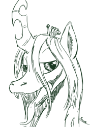 Size: 826x1169 | Tagged: safe, artist:darkhestur, character:queen chrysalis, species:changeling, female, monochrome, sketch, solo, tongue out