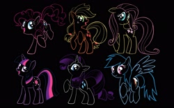 Size: 2560x1600 | Tagged: safe, artist:glancojusticar, character:applejack, character:fluttershy, character:pinkie pie, character:rainbow dash, character:rarity, character:twilight sparkle, black background, simple background, wallpaper