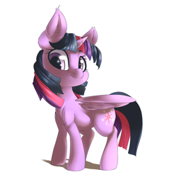 Size: 2784x2912 | Tagged: safe, artist:sourspot, character:twilight sparkle, character:twilight sparkle (alicorn), species:alicorn, species:pony, female, head turn, looking at you, mare, simple background, solo, spread wings, standing, three quarter view, white background, wings