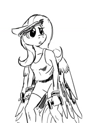 Size: 826x1169 | Tagged: safe, artist:darkhestur, character:fluttershy, species:anthro, species:pegasus, species:pony, clothing, exercise, female, monochrome, sketch, solo, tired, weights